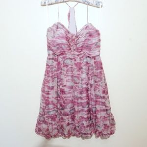 Laila Purple Watercolor Print Silk Bubble DRESS